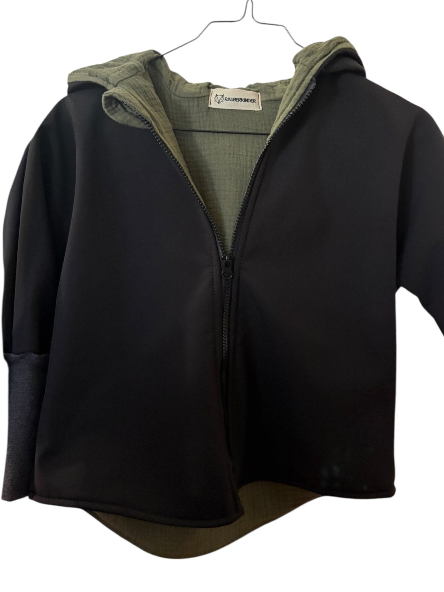 Einzelstück / Softshelljacke Anthrazit Musselin Olive 98/104 - Räuberkinder
