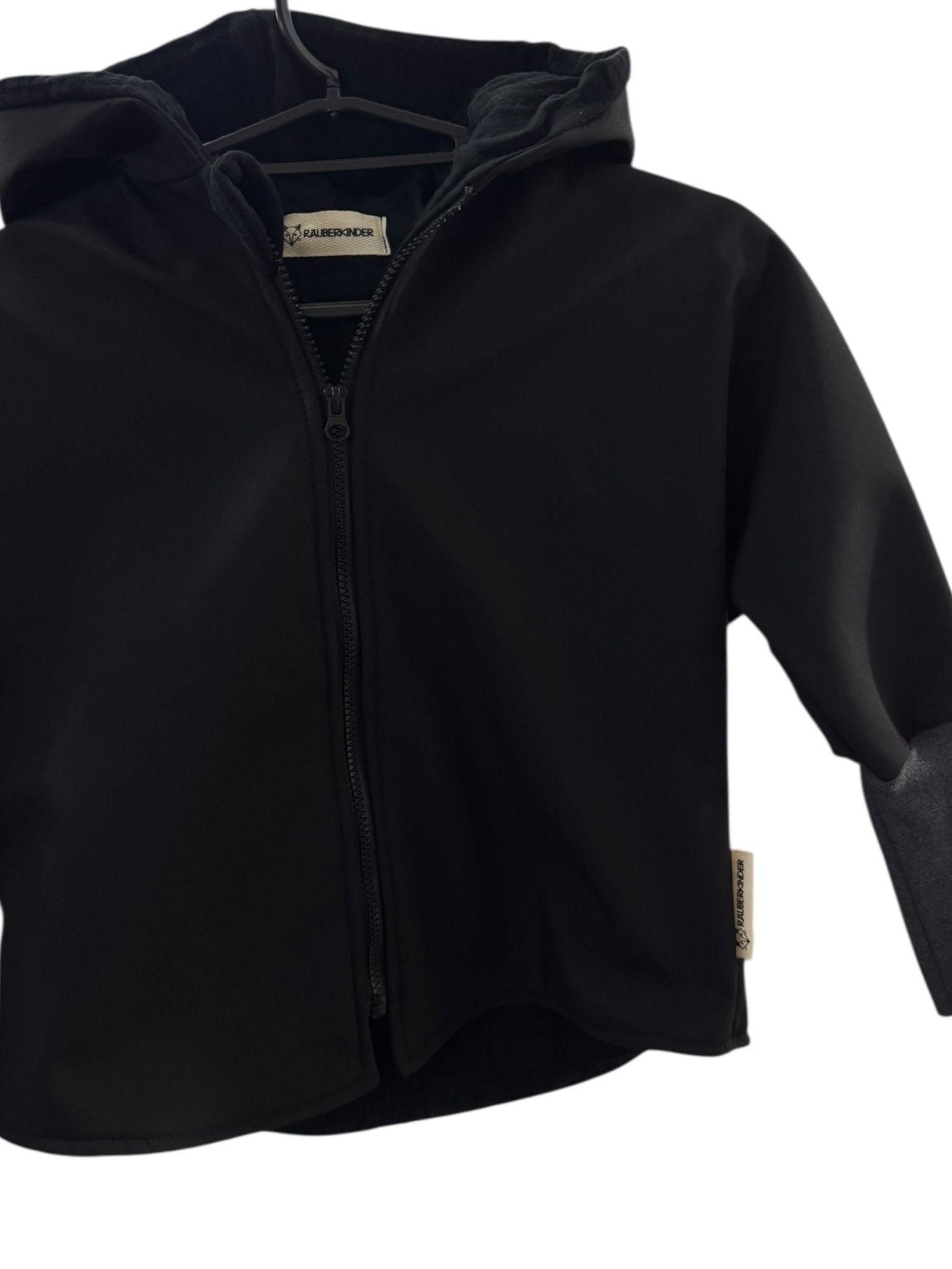 Einzelstück / Softshelljacke Anthrazit - Musselin schwarz, Größe 98/104 - Räuberkinder