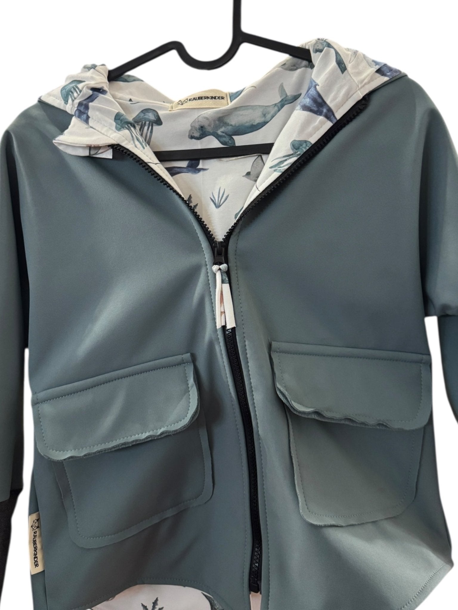 Einzelstück / Softshelljacke Mint - Meerestiere mit Ohren, Größe 110/116 - Räuberkinder