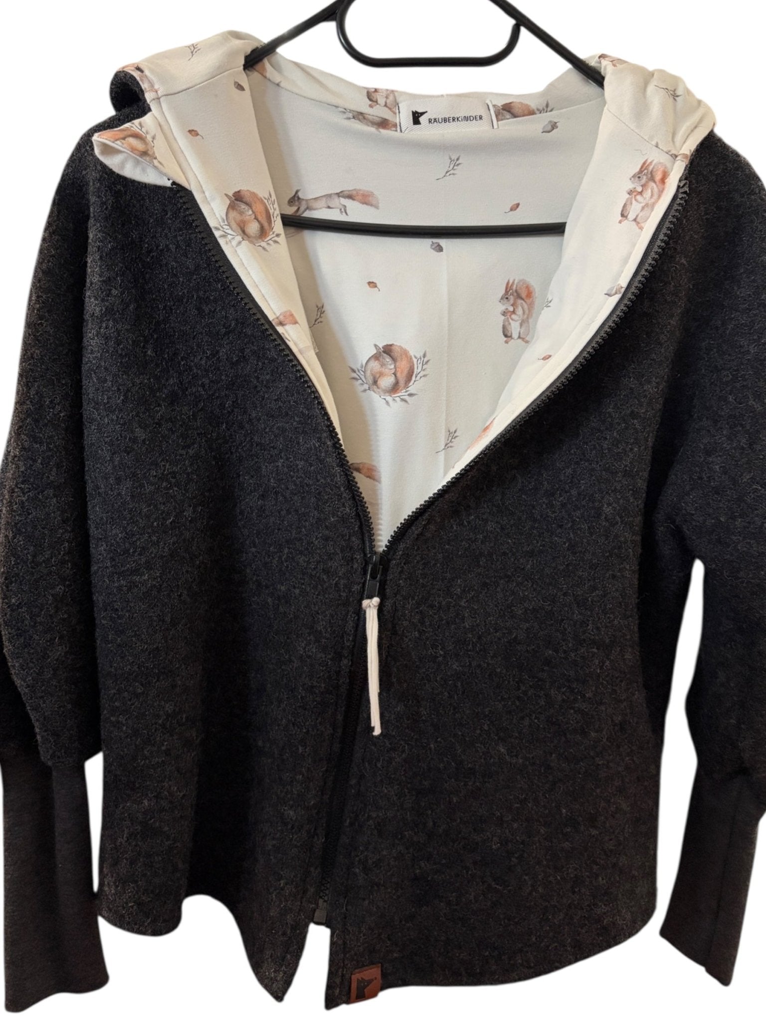 Einzelstück / Wollwalkjacke Anthrazit - Eichhörnchen 110/116 - Räuberkinder