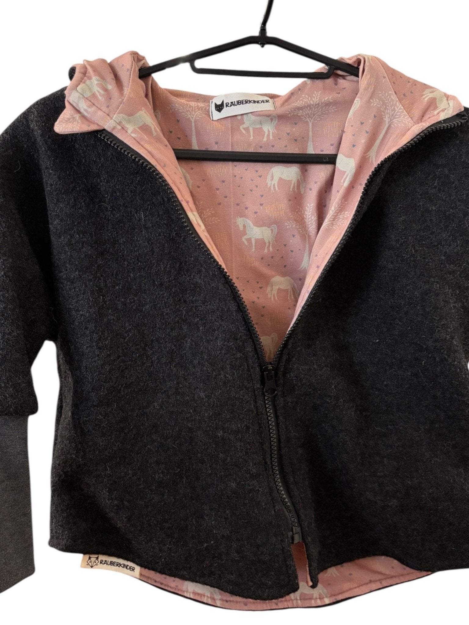 Einzelstück / Wollwalkjacke Anthrazit - Einhorn 86/92 - Räuberkinder