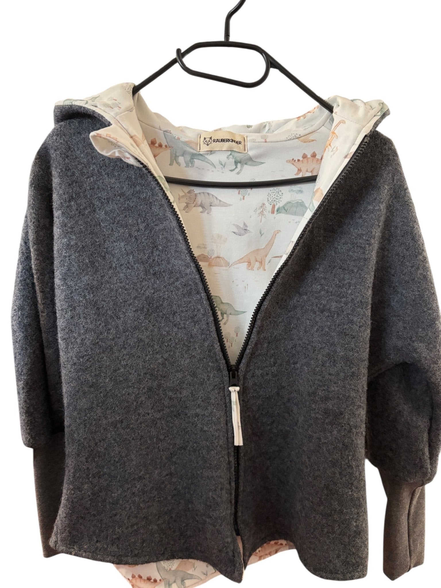 Einzelstück / Wollwalkjacke Grau - Boho Dino 110/116 - Räuberkinder