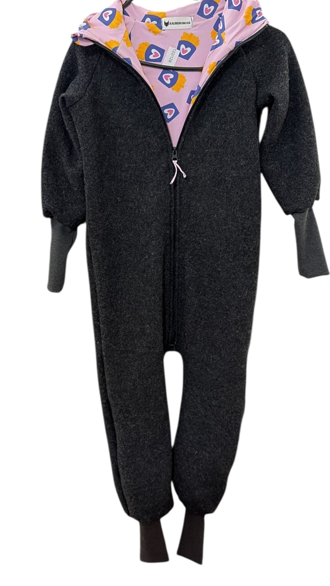 Einzelstück / Wollwalkoverall Anthrazit/Fritten 122/128 - Räuberkinder