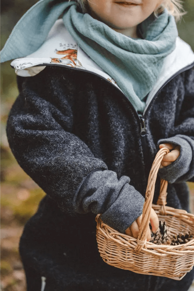 Matschkind Wollwalkoverall Kinder Anthrazit mit Waldtiere - Räuberkinder 5