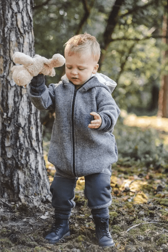 Matschkind Wollwalkoverall Kinder Grau mit Bauernhof - Overall - Räuberkinder 1