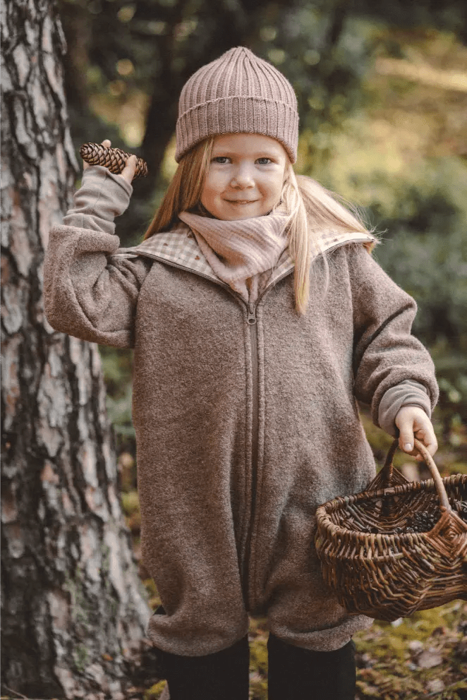 Matschkind Wollwalkoverall Kinder Taupe mit Herzen Karo - Räuberkinder 2