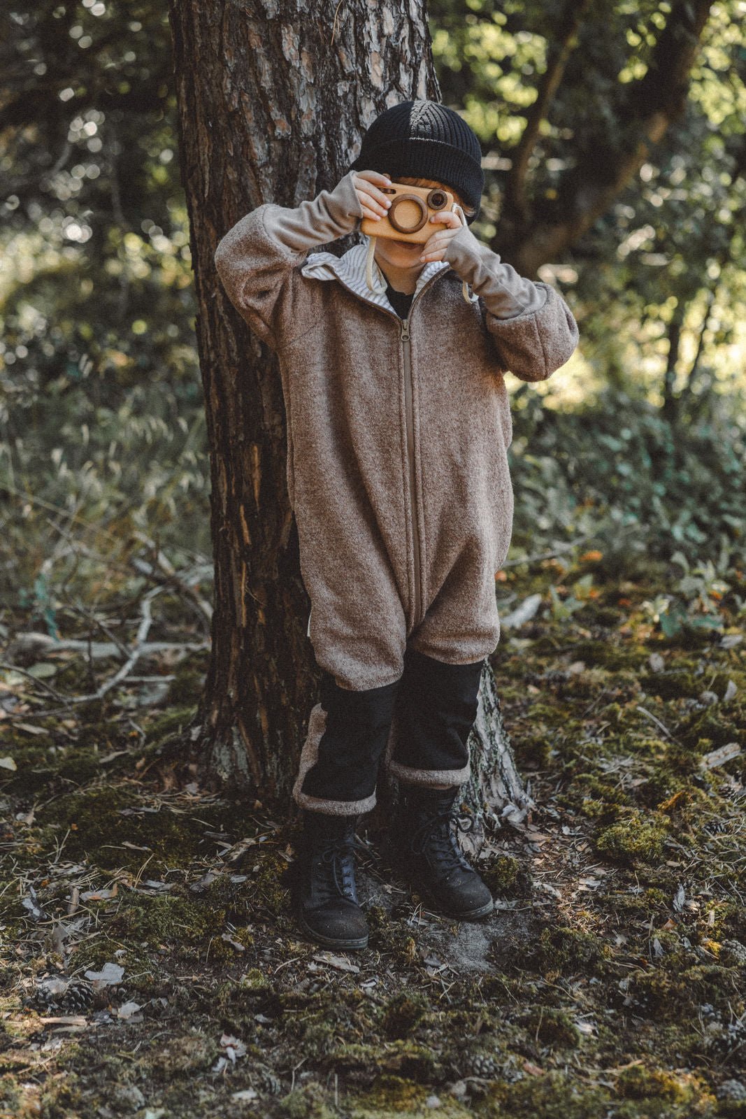 Matschkind Wollwalkoverall Kinder Taupe mit Stripes Beige - Räuberkinder 1