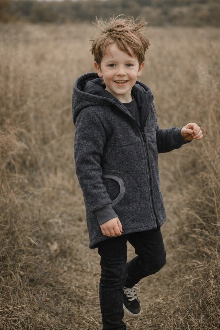 Merinofleece Jacke Kinder Klettermax Anthrazit - Räuberkinder