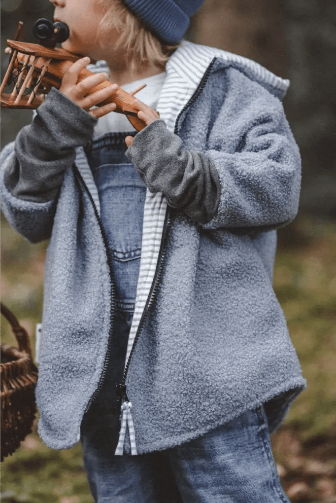 Oversizejacke Kinder Teddyfell Hellblau mit Streifen - Jacke - Räuberkinder 3