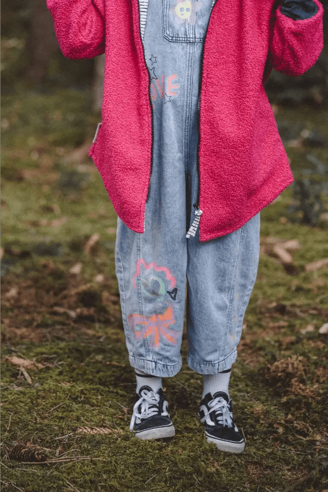 Oversizejacke Kinder Teddyfell Pink mit Ecru Stripes - Räuberkinder 4