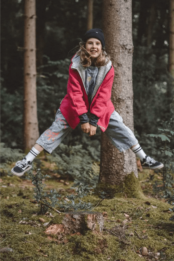 Oversizejacke Kinder Teddyfell Pink mit Ecru Stripes - Räuberkinder 5