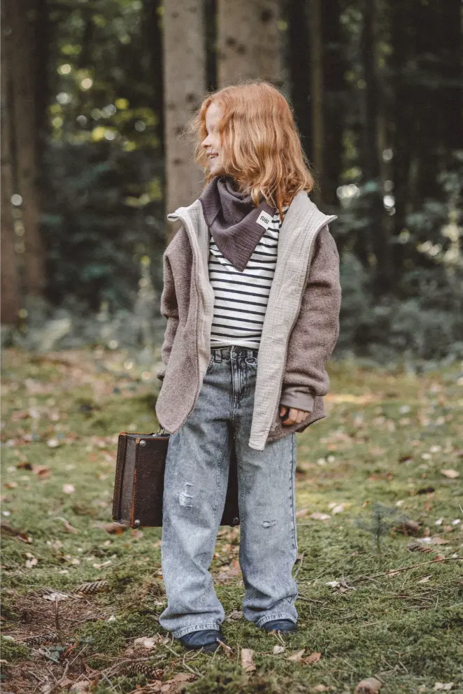 Wollwalkjacke Kinder Taupe / Musselin Sand