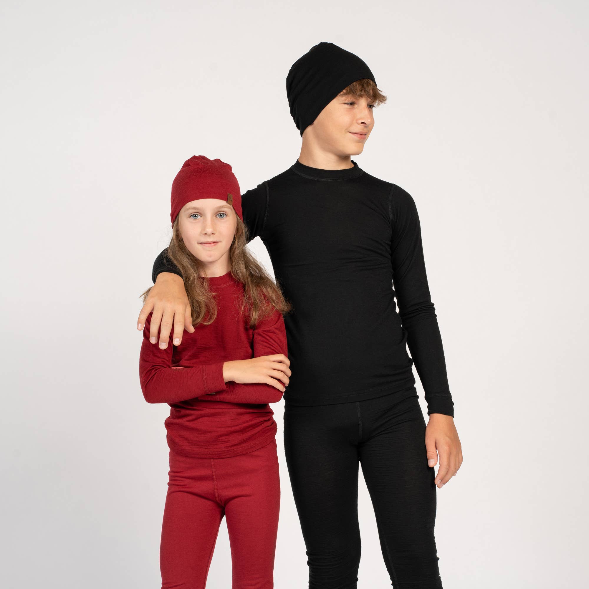 Set: Thermo - Langarmshirt und Hose aus Merinowolle Schwarz - Räuberkinder