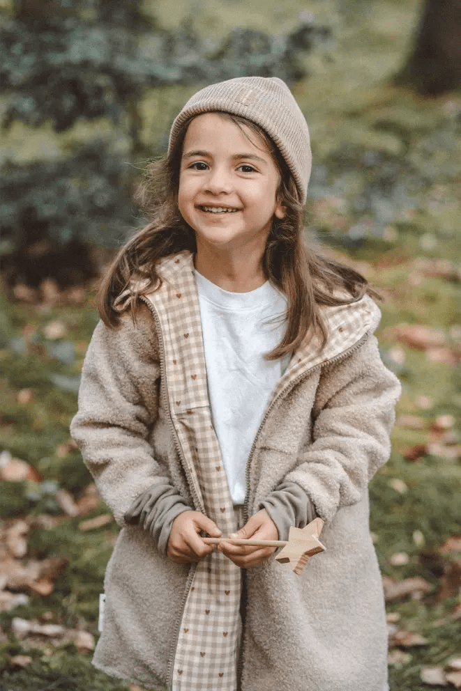 Teddyfellmantel Kinder Beige mit Karo Herzen - Räuberkinder 5
