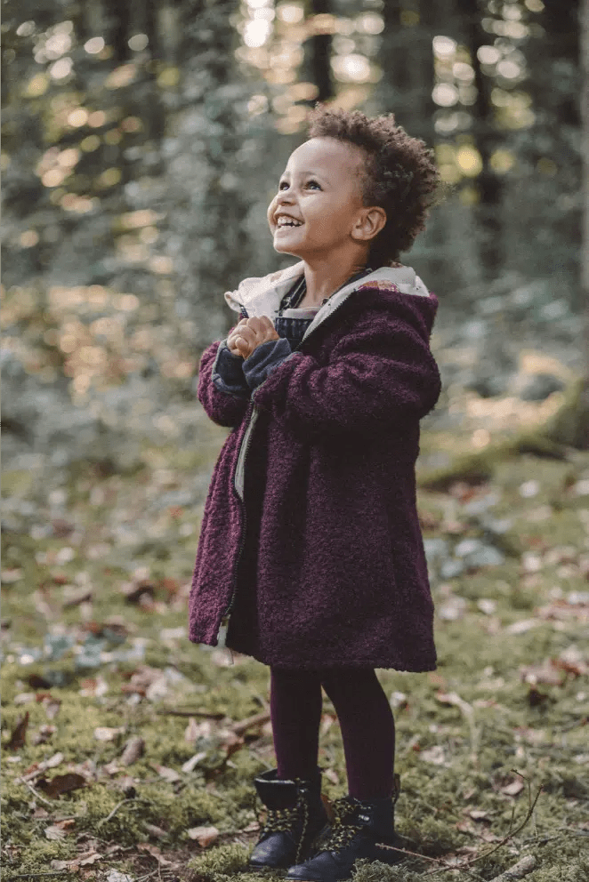 Teddyfellmantel Kinder Bordeaux mit Esel Muster - Räuberkinder 1