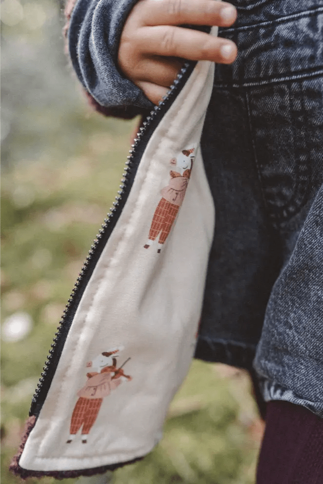 Teddyfellmantel Kinder Bordeaux mit Esel Muster - Räuberkinder 3