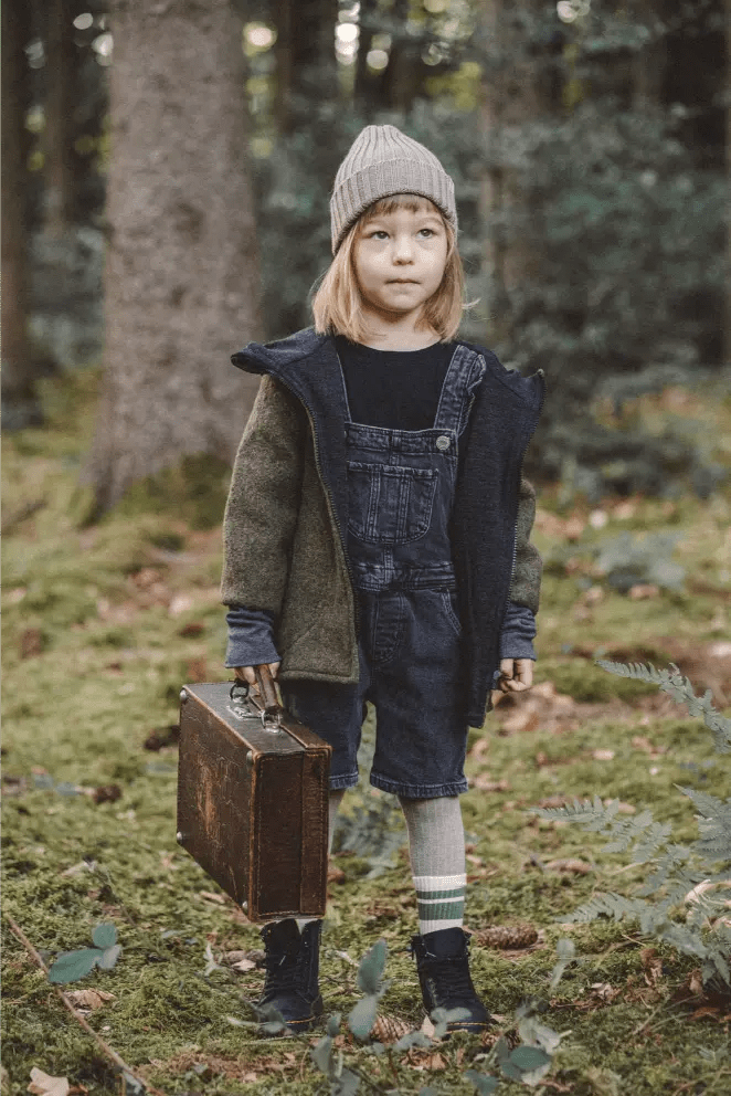 Wollwalk Jacke Kinder Kletterkind mit Merino Jersey in Olive - Räuberkinder 3