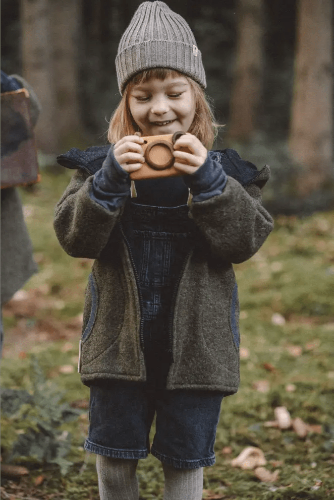 Wollwalk Jacke Kinder Kletterkind mit Merino Jersey in Olive - Räuberkinder 1
