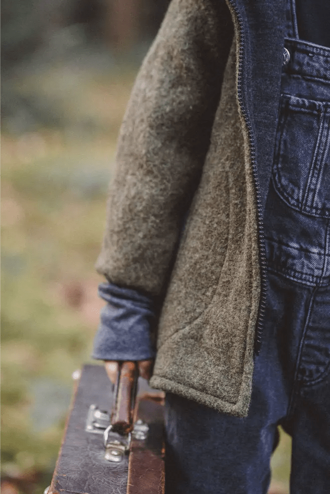 Wollwalk Jacke Kinder Kletterkind mit Merino Jersey in Olive - Räuberkinder 5