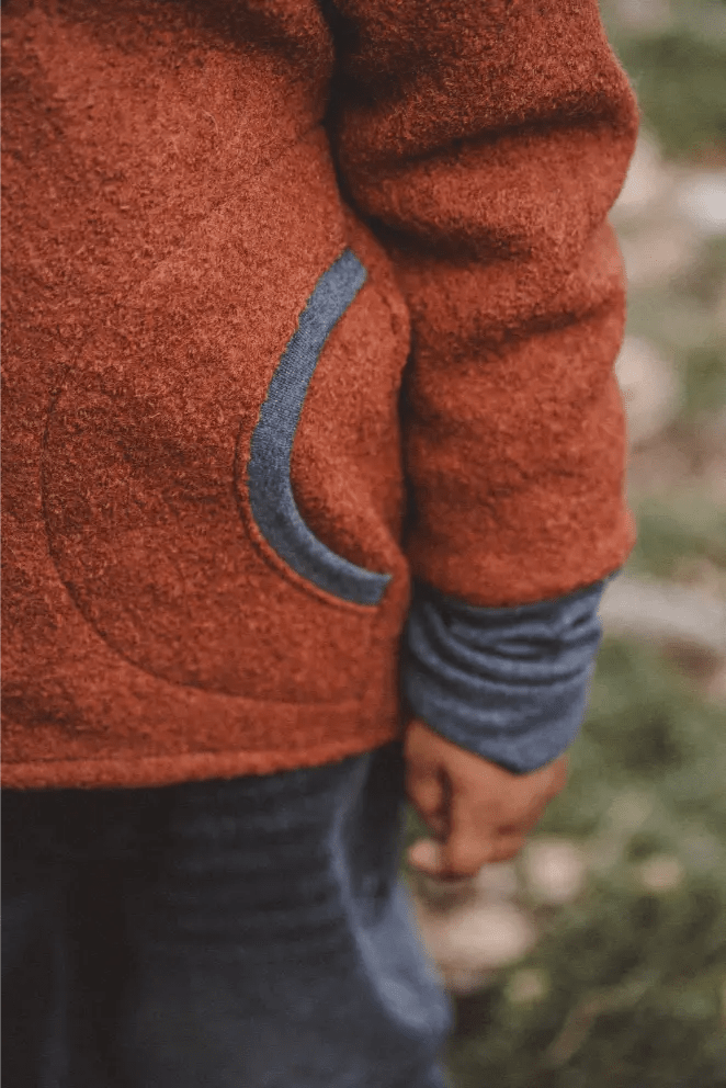 Wollwalk Jacke Kinder Kletterkind mit Merino Jersey in Rost - Räuberkinder 5