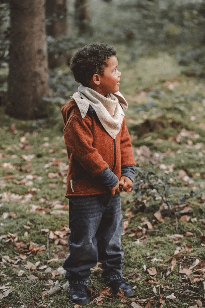 Wollwalk Jacke Kinder Kletterkind mit Merino Jersey in Rost - Räuberkinder 3