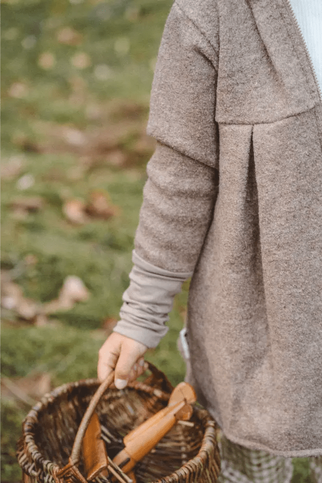 Wollwalk Mantel Kinder in A-Linie mit Kapuze Taupe und Herzen Karo - Räuberkinder 6