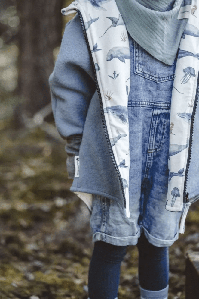 Wollwalk Oversize Jacke Kinder Blau mit Meerestiere - Räuberkinder 4
