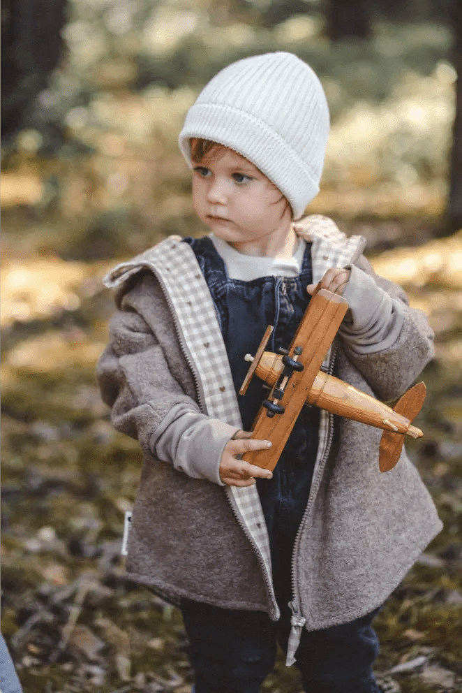 Wollwalk Oversize Jacke Kinder Taupe mit Herzen Karo - Räuberkinder 1
