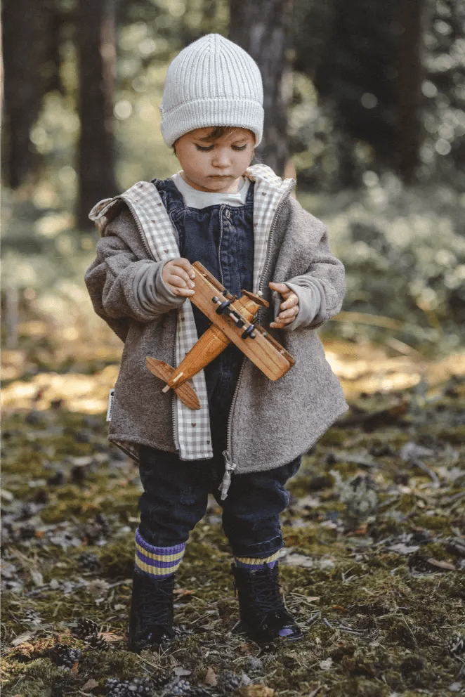 Wollwalk Oversize Jacke Kinder Taupe mit Herzen Karo - Räuberkinder 3