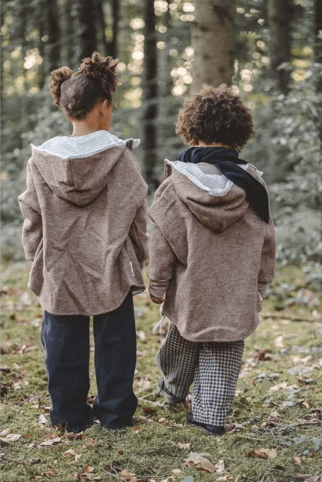 Wollwalk Oversize Jacke Kinder Taupe mit Stripes Beige - Räuberkinder 2