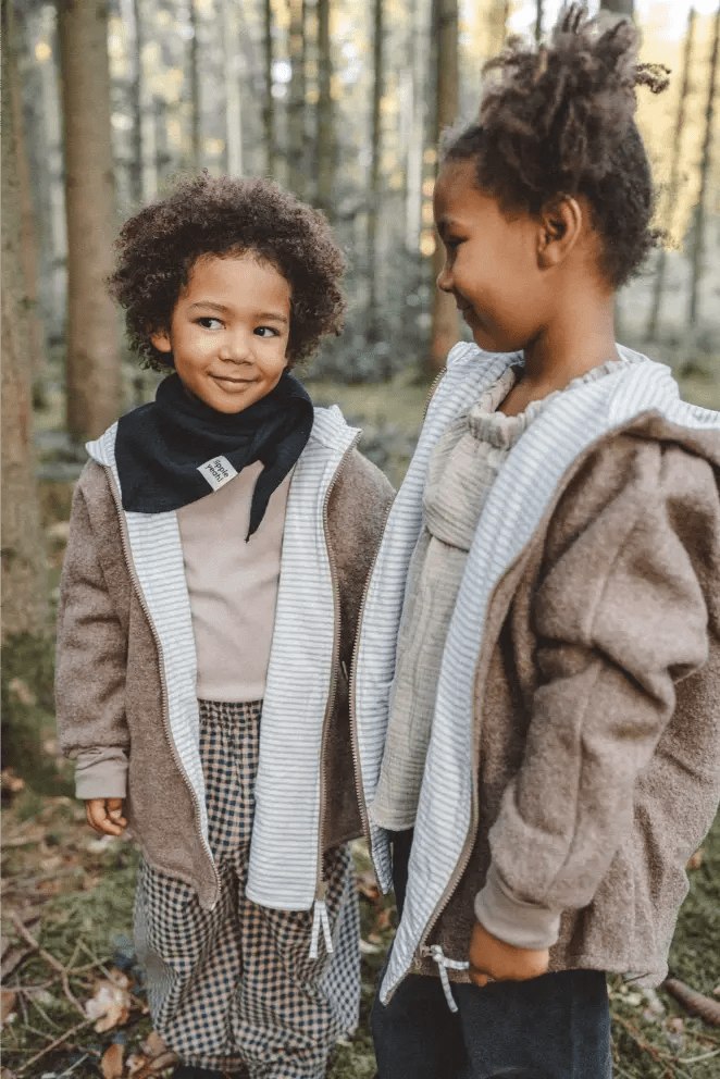 Wollwalk Oversize Jacke Kinder Taupe mit Stripes Beige - Räuberkinder 1