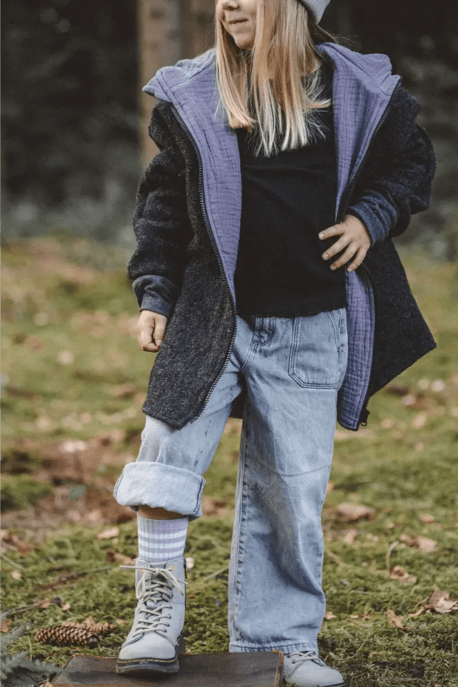 Wollwalkjacke Anthrazit / Musselin Flieder - Jacke - Räuberkinder 4