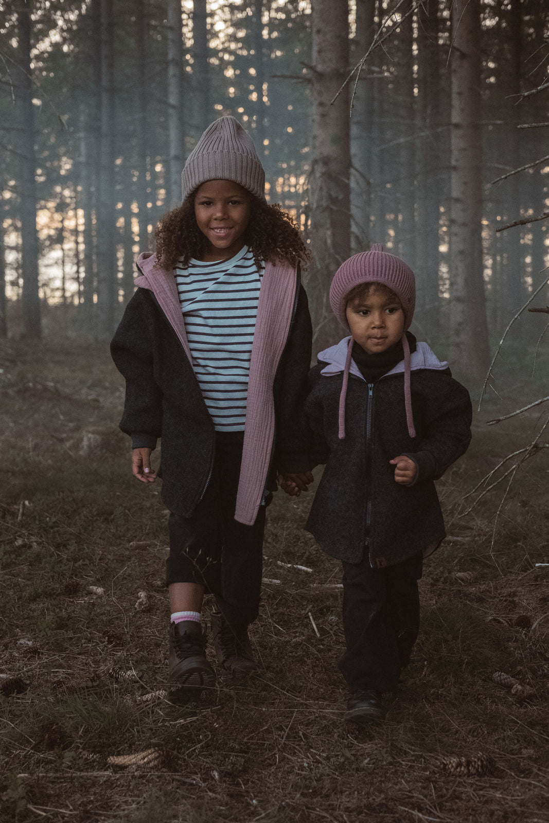 Wollwalkjacke Anthrazit / Musselin Rosa - Räuberkinder