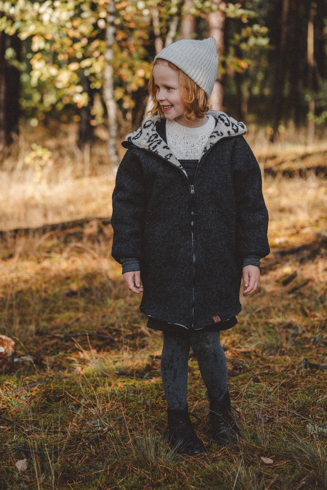 Wollwalkjacke Anthrazit / Teddyfell Leoprint - Räuberkinder