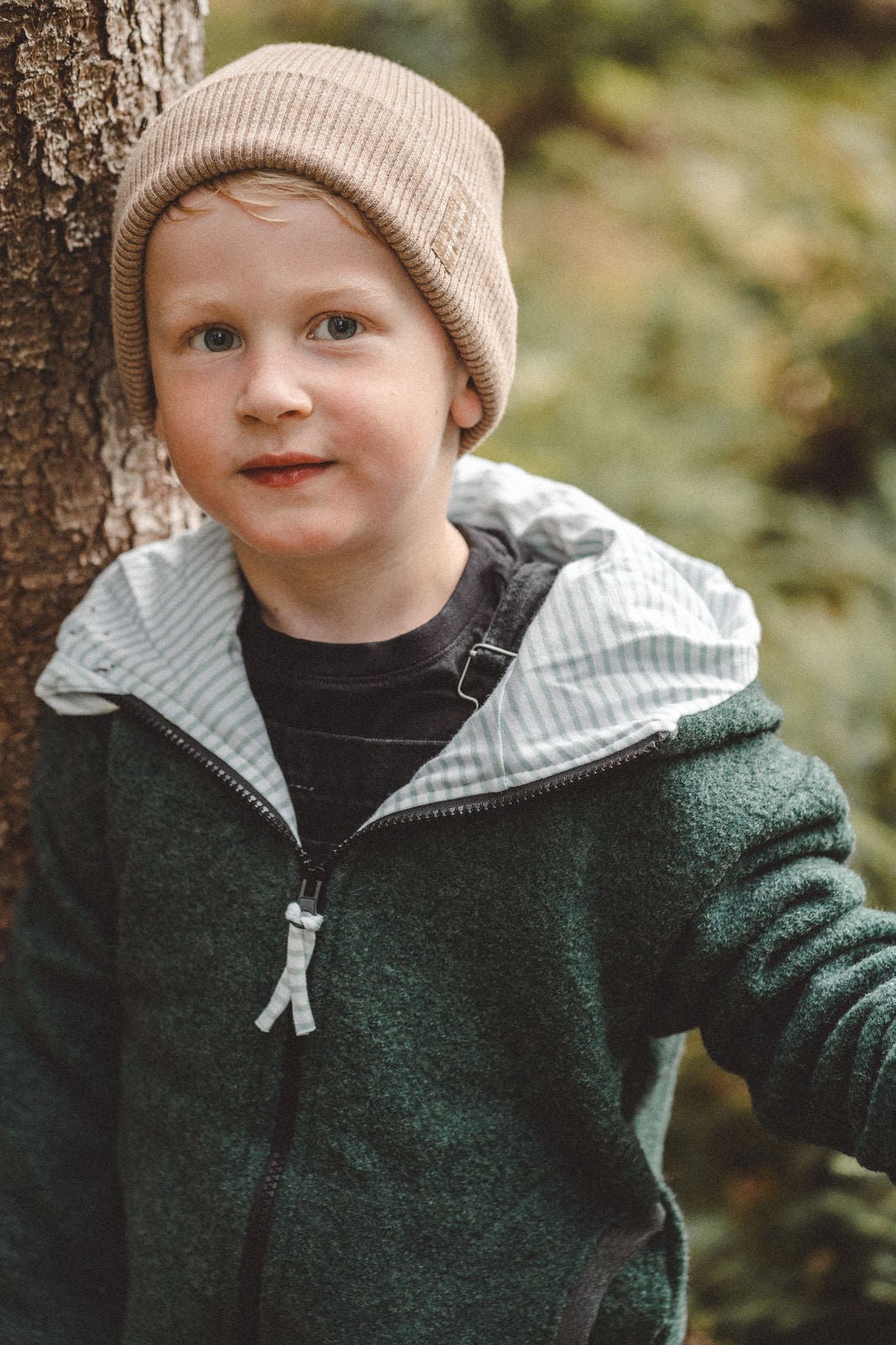 Wollwalkjacke Kinder Kletterkind Smaragd mit Stripes Mint - Räuberkinder 5