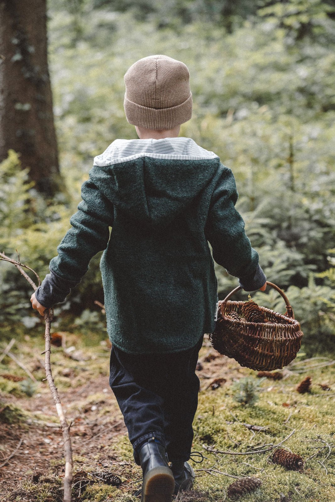 Wollwalkjacke Kinder Kletterkind Smaragd mit Stripes Mint - Räuberkinder 4